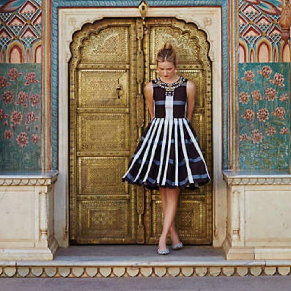 Anthropologie Maeve Pleated Plaid Dress Brown White Beaded Neck